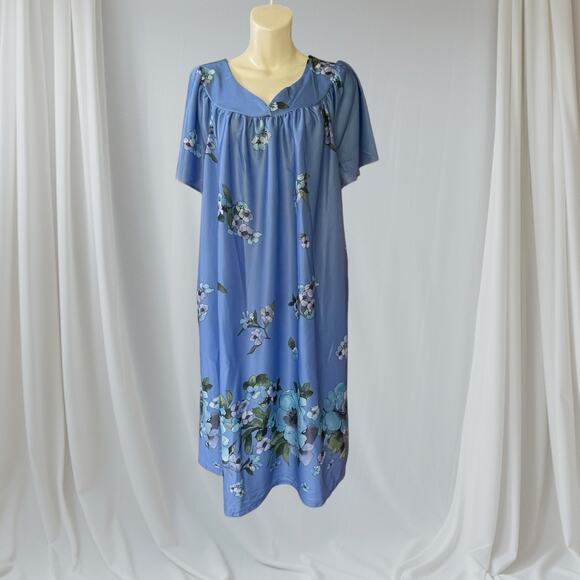 Anthony Richards Blue Floral Loungewear PJs House Dress Comfortable Muumuu 1X - Picture 1 of 7